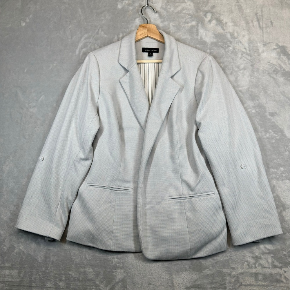 41 Hawthorn Blazer Women 2X Gray Open Frnt Roll Tab Sleeve Textured Knit Pockets